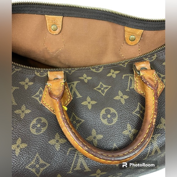 Vintage Authentic Monogram Louis Vuitton Brown Leather Speedy 35 Handbag Purse - Picture 12 of 14